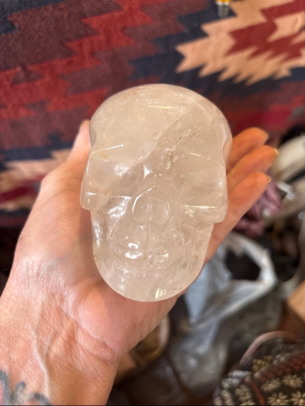 Clear Crystal Skull Figurine - Translucent White